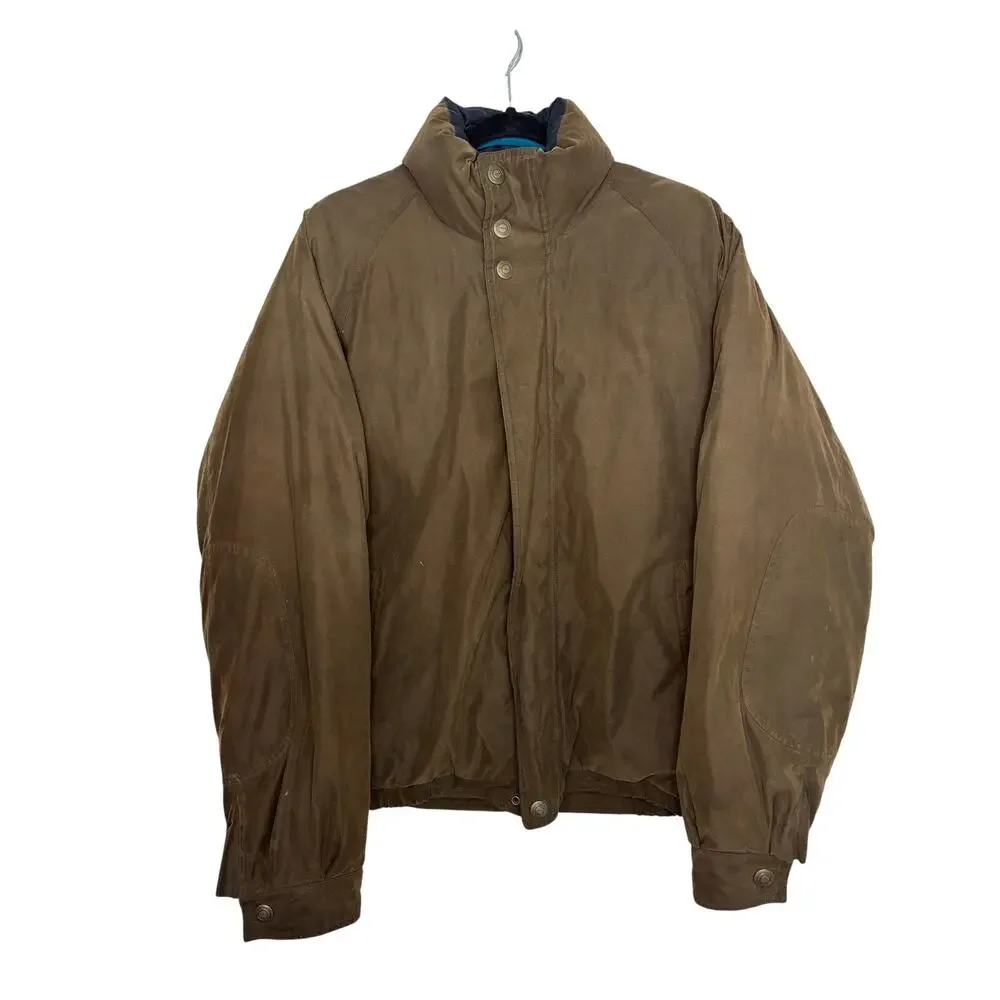 Claiborne Men’s Down‑Fill Jacket  Olive/Brown Waxed Look with High Collar Size M